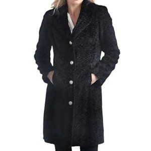 Donna Salyers Fabulous Furs Lamb Black Persian Tailored Faux Fur Stroller Coat M